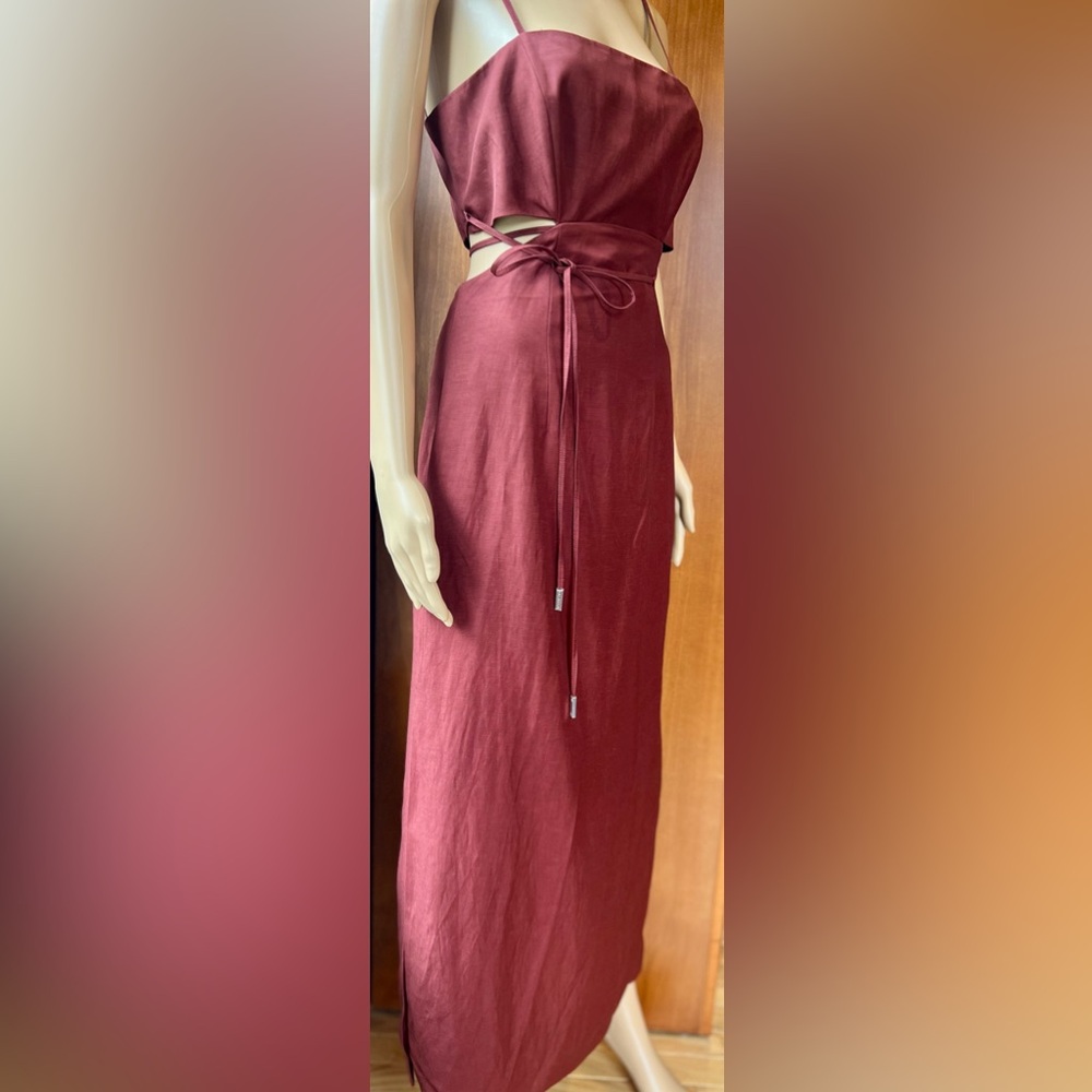 HALSTON NWOT Eli Viscose Linen Blend Brick Dress Size 2 - Picture 6 of 13